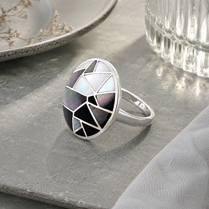 Modern Mosaic 925 Sterling Silver Cocktail Ring
