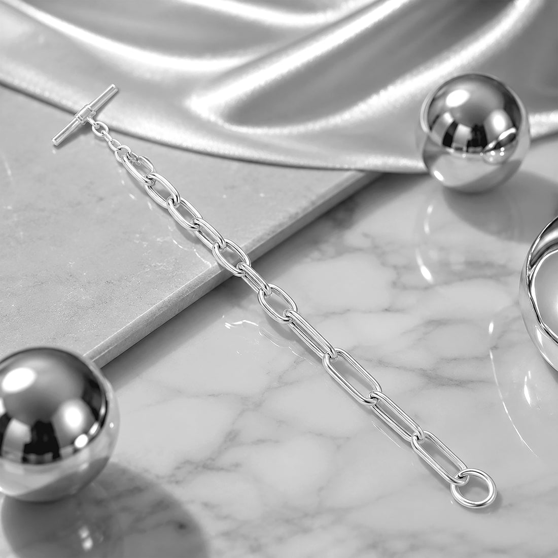 Modern Paperclip Link 925 Sterling Silver Toggle Bracelet for Women
