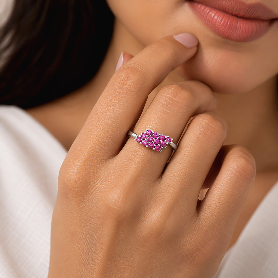 Modern Pink Cluster 925 Sterling Silver Ring for Women