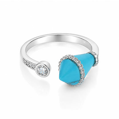 Modern Pyramid Blue Spark Silver Ring