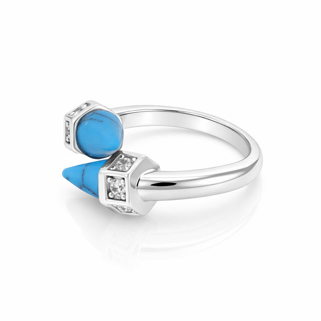 Modern Pyramid Blue Spark 925 Sterling Silver Ring for Women