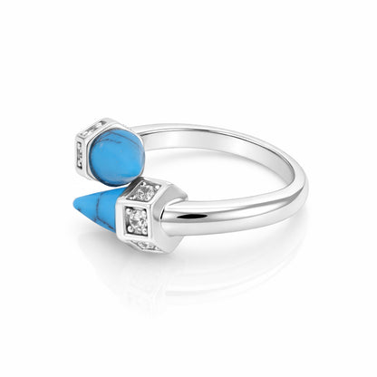 Modern Pyramid Blue Spark 925 Sterling Silver Ring for Women