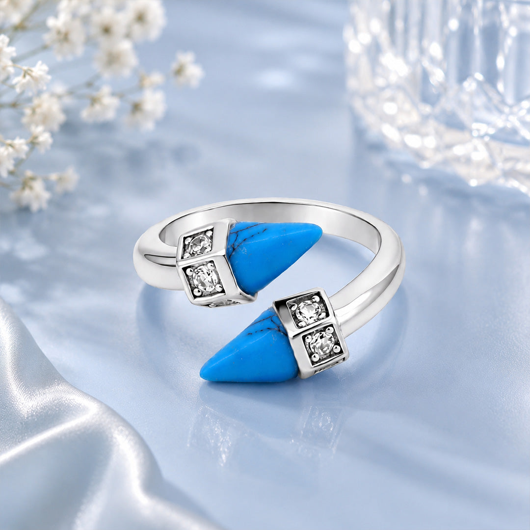 Modern Pyramid Blue Spark 925 Sterling Silver Ring for Women