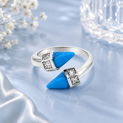 Modern Pyramid Blue Spark 925 Sterling Silver Ring for Women