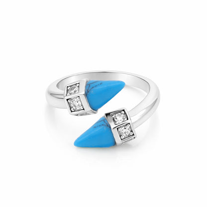 Modern Pyramid Blue Spark 925 Sterling Silver Ring for Women