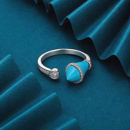 Modern Pyramid Blue Spark Silver Ring