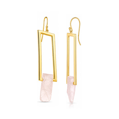 Modern Rectangle 925 Sterling Silver Quartz Drop Earrings