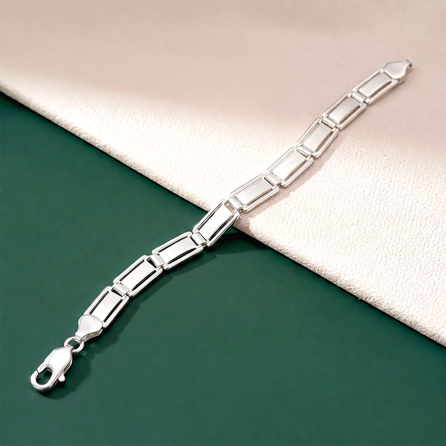 Modern Rectangular Rail Link 925 Sterling Silver Bracelet for Men