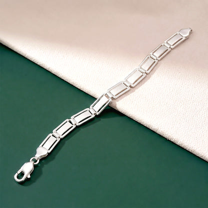 Modern Rectangular Rail Link 925 Sterling Silver Bracelet for Men