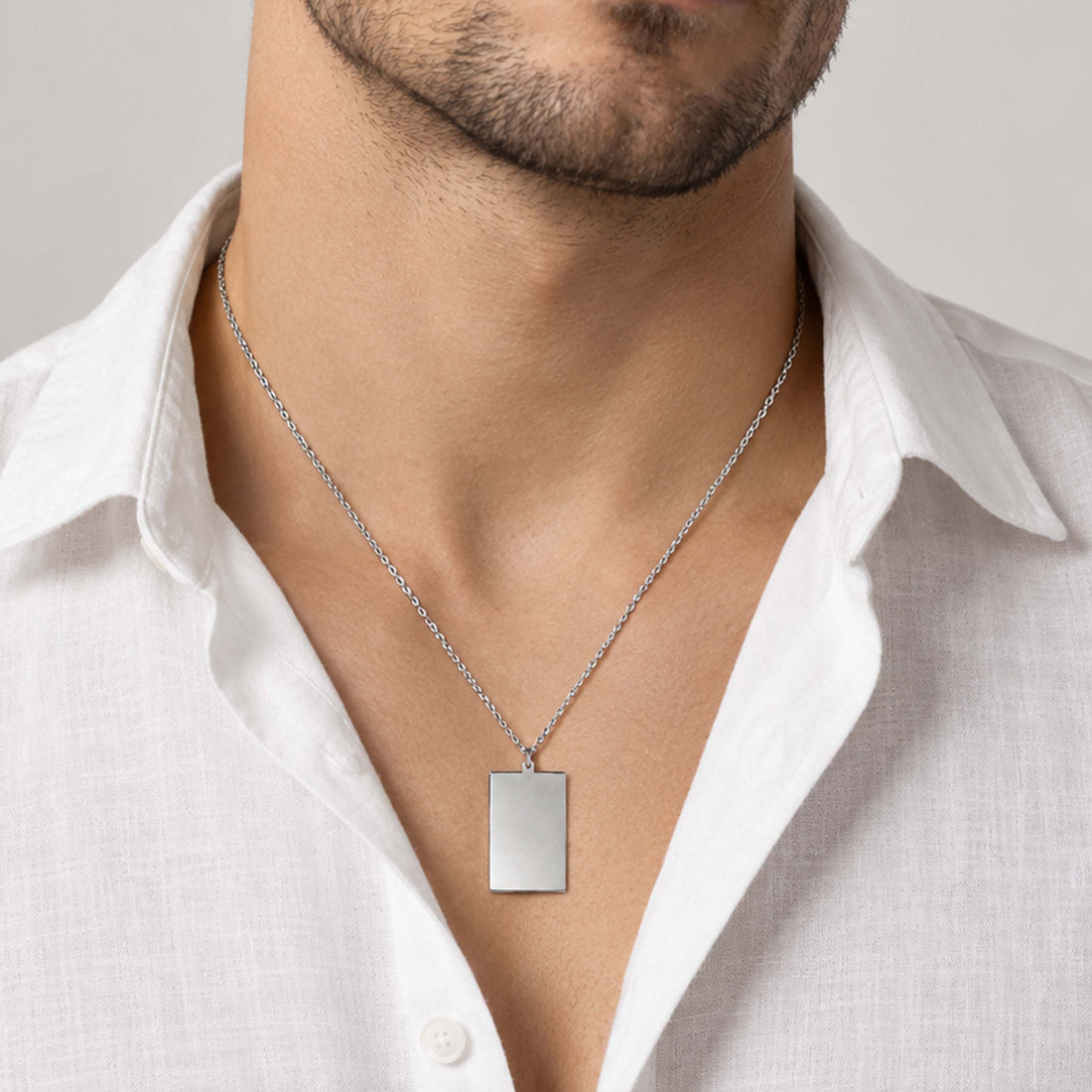 Modern Rectangular Tag 925 Sterling Silver Chain