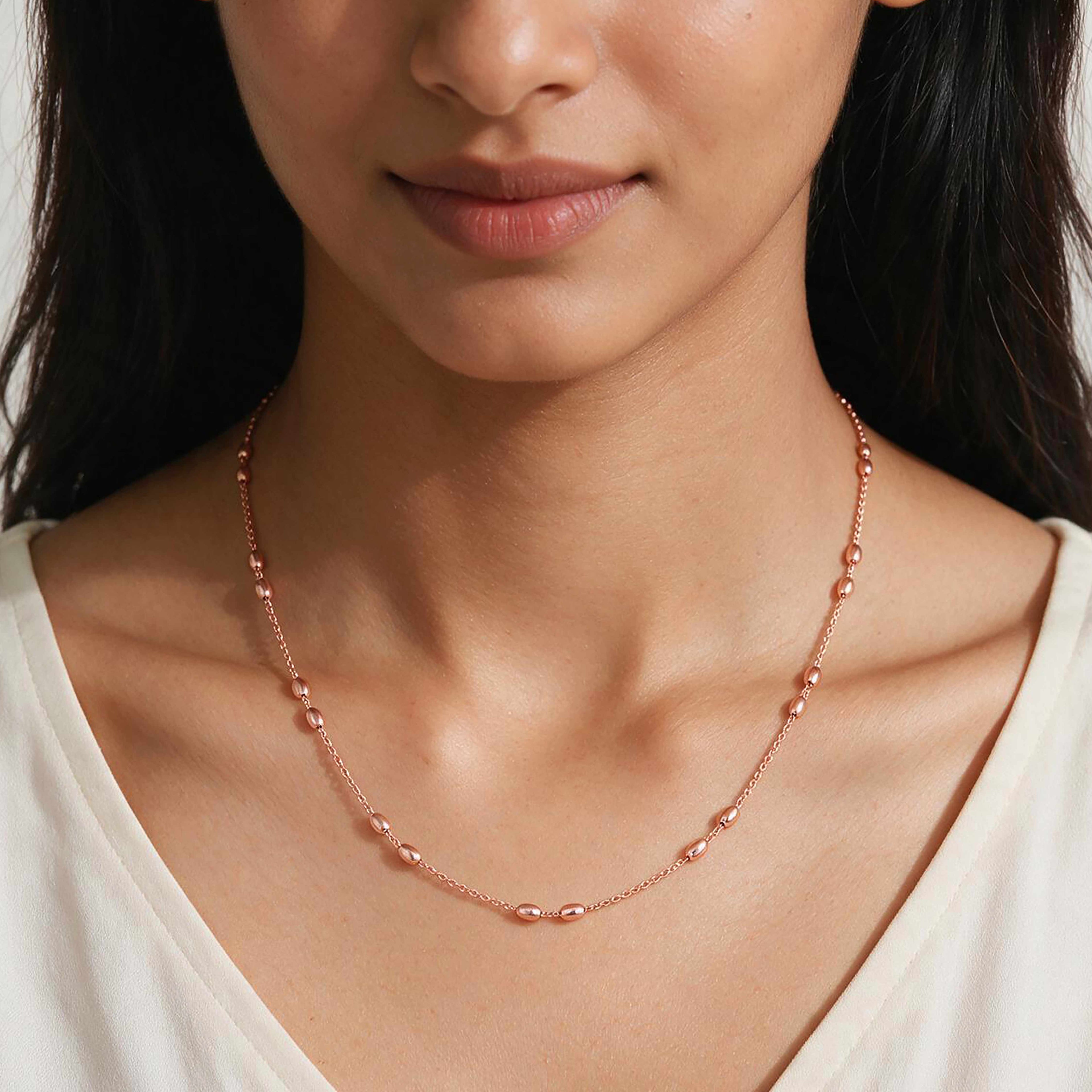 Modern RoseGold Beaded Layered 925 Sterling Silver Chain for women