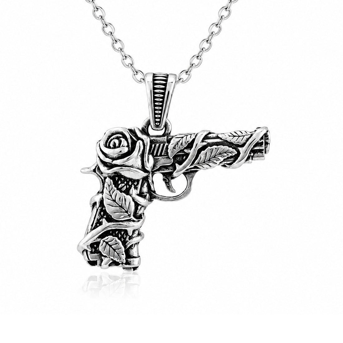 Modern Rose Gun 925 Sterling Silver Pendant for Men
