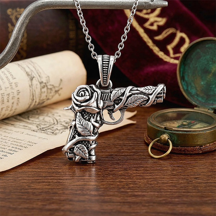 Modern Rose Gun 925 Sterling Silver Pendant for Men