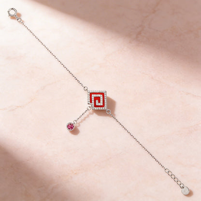 Modern Spiral Sparkle Pink Drop 925 Sterling Silver Bracelet for women