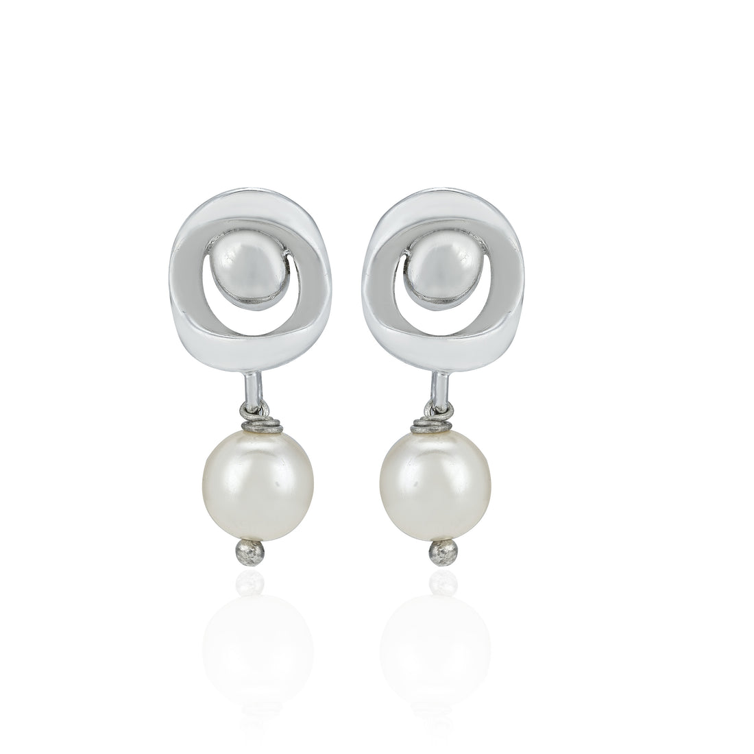 Modern Swirl Pearl Drop 925 Sterling Silver Earrings for Women