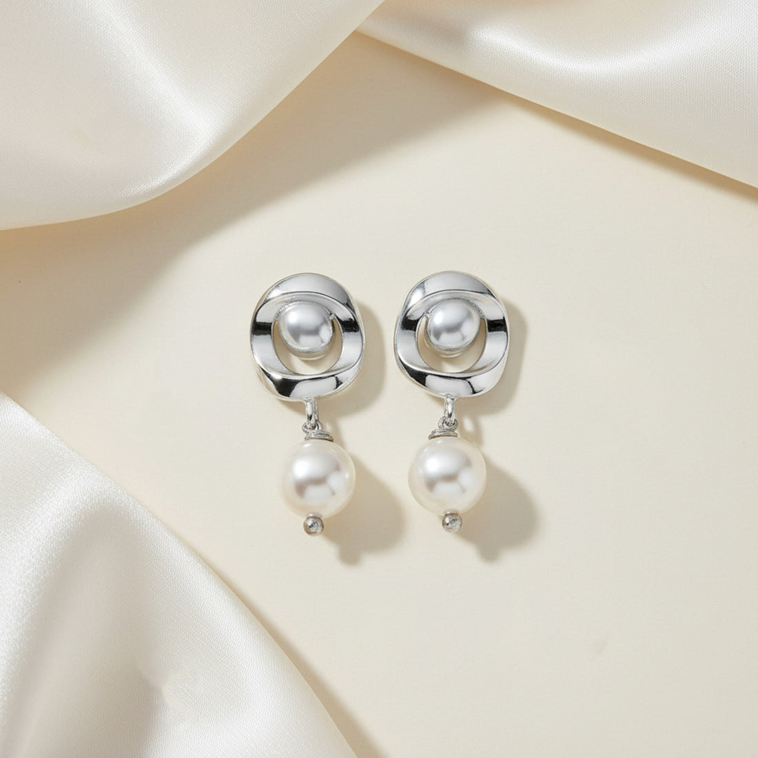Modern Swirl Pearl Drop 925 Sterling Silver Earrings for Women