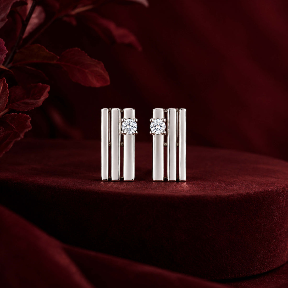 Modern Triple Bar Solitaire Silver Earring
