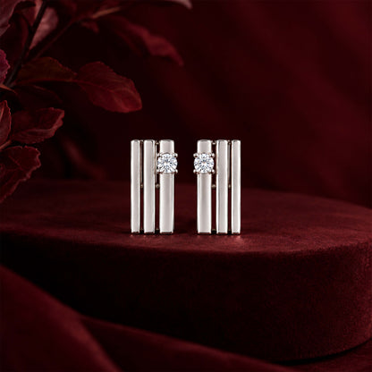 Modern Triple Bar Solitaire Silver Earring