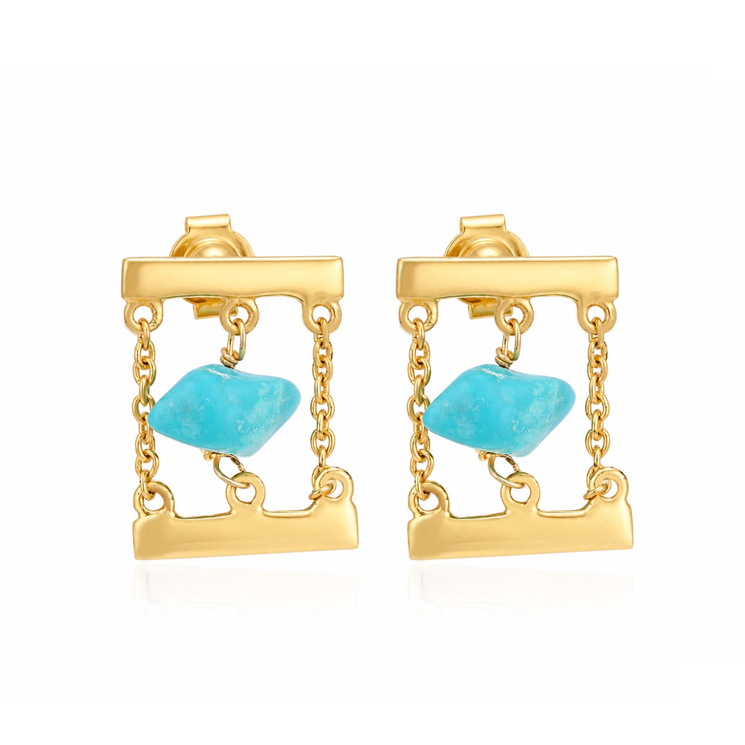 Modern Turquoise Cage Stone 925 Sterling Silver Earrings