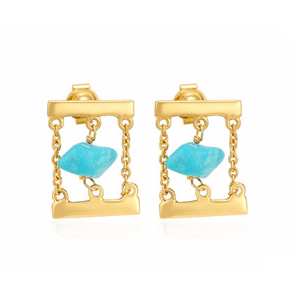 Modern Turquoise Cage Stone 925 Sterling Silver Earrings