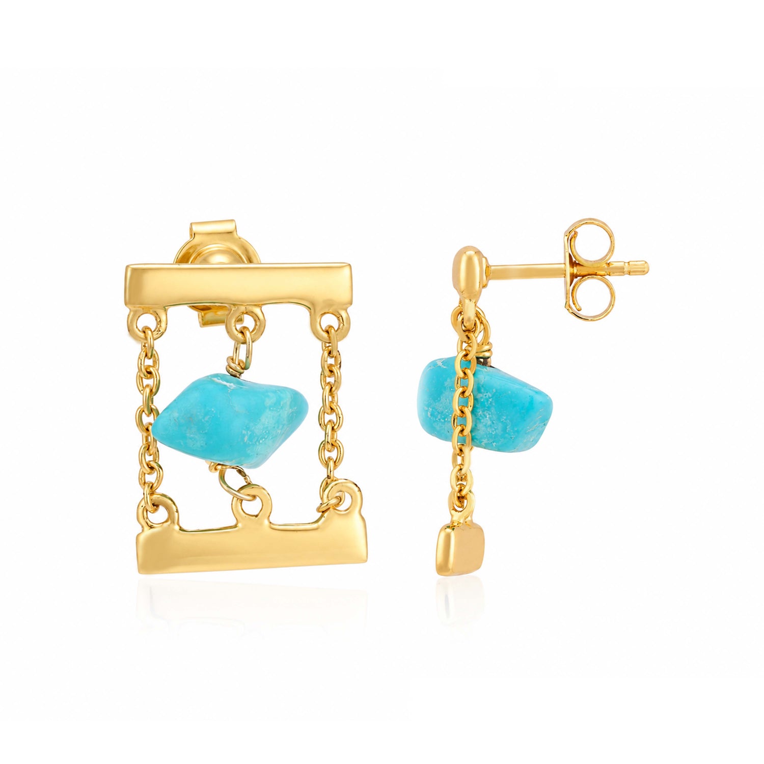 Modern Turquoise Cage Stone 925 Sterling Silver Earrings