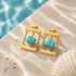 Modern Turquoise Cage Stone 925 Sterling Silver Earrings