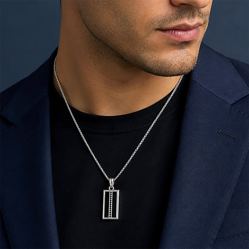 Modernist Rectangle Onyx &amp; Black Crystal Pendant