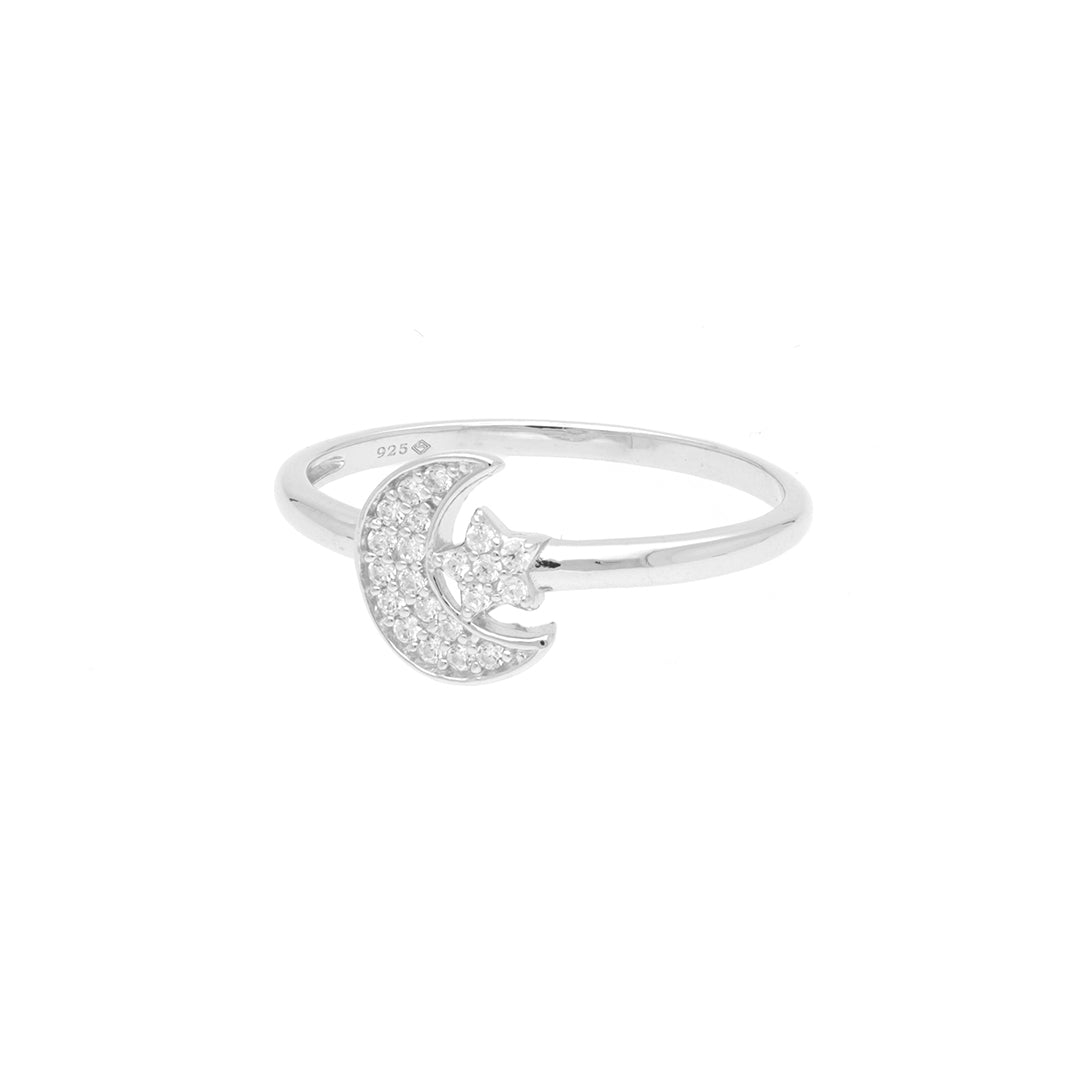 925 sterling Silver Moon and Star Ring for women
