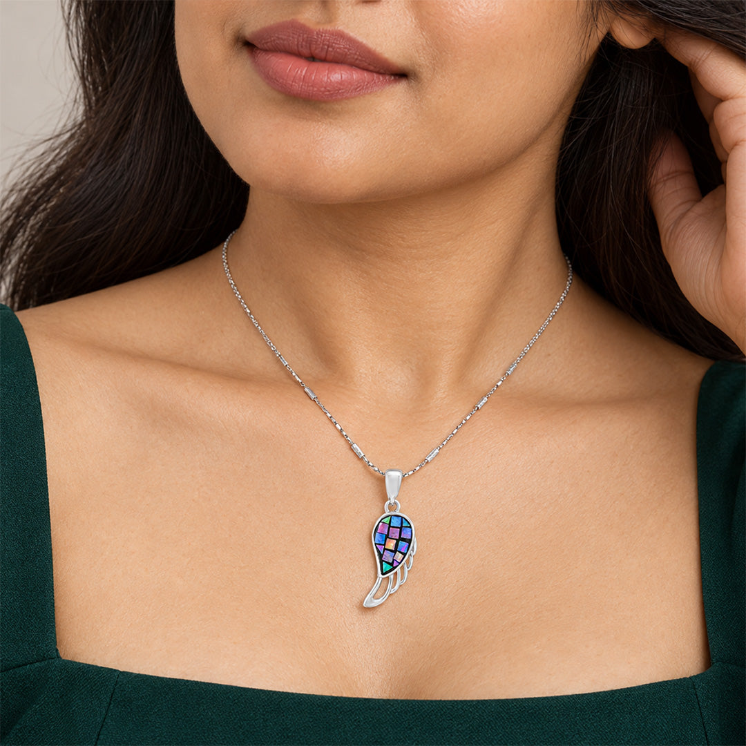Mosaic Angel Wing Sterling Silver Pendant