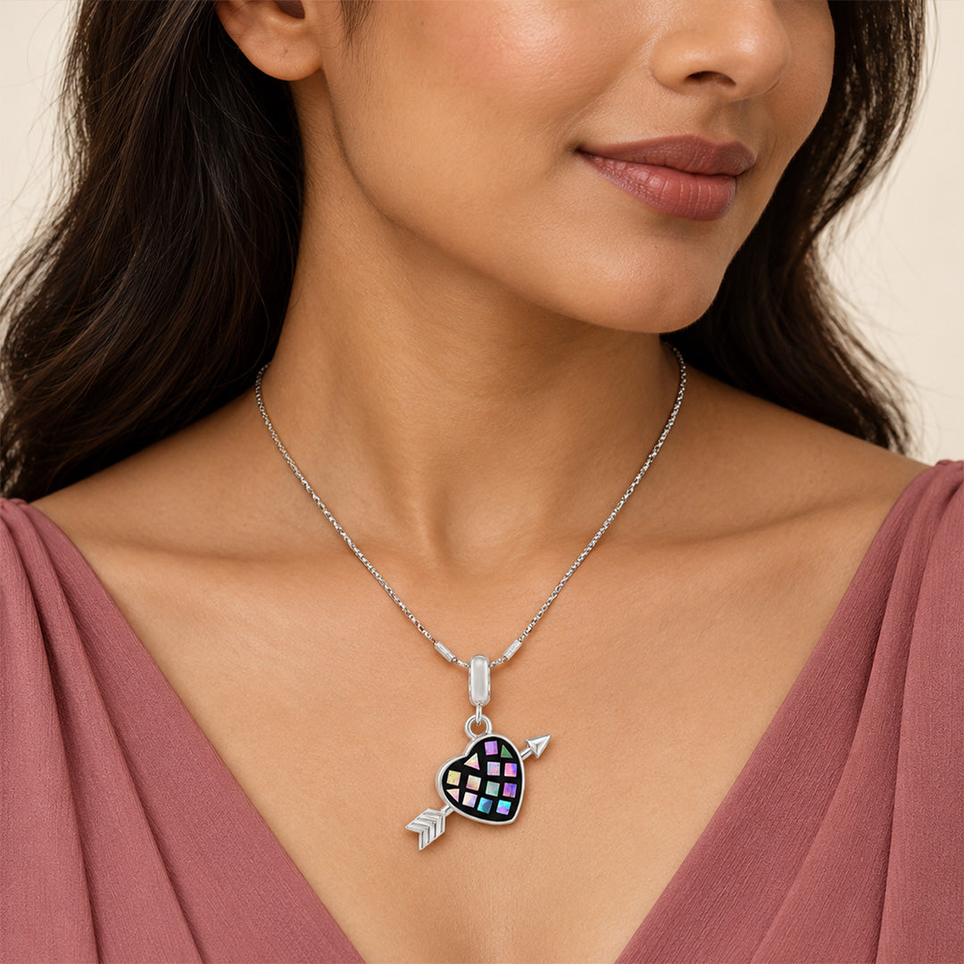 Mosaic Cupid Heart and Arrow Sterling Silver Pendant