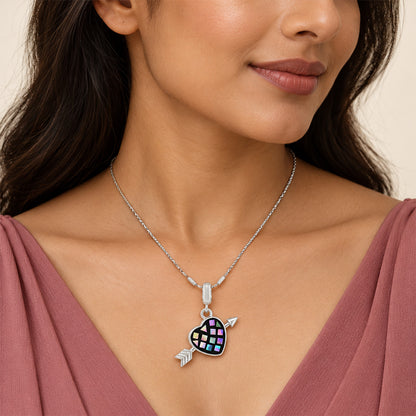 Mosaic Cupid Heart and Arrow Sterling Silver Pendant