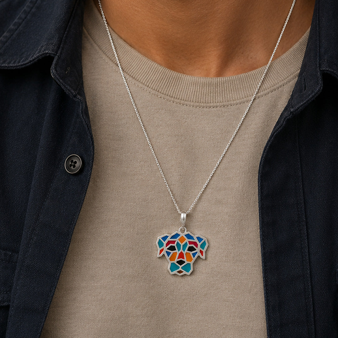 Mosaic Dog 925 Steling Silver Pendant
