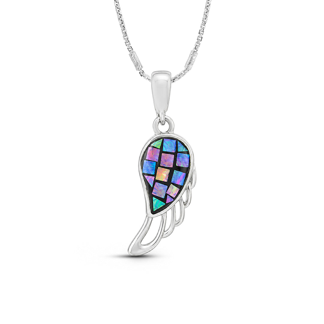 Mosaic Angel Wing Sterling Silver Pendant