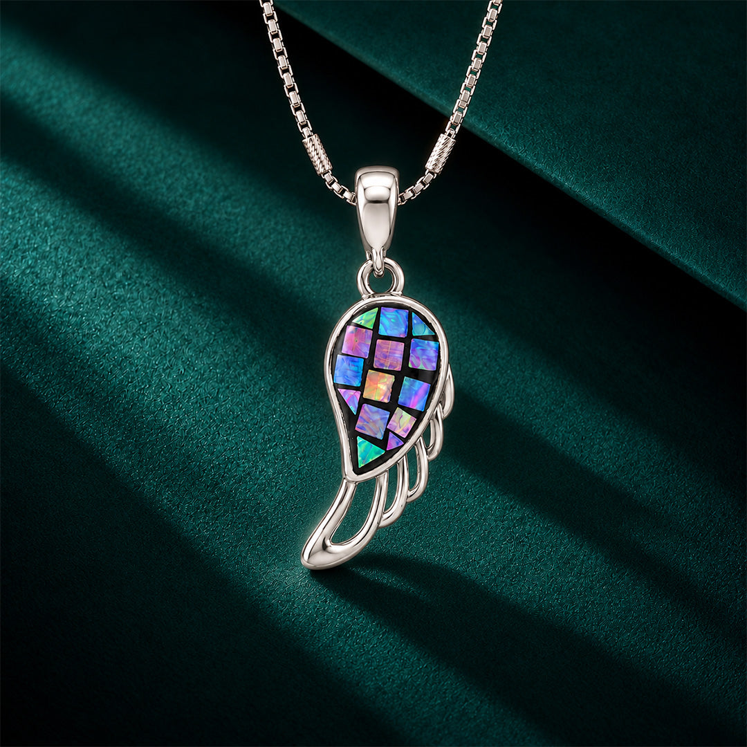 Mosaic Angel Wing Sterling Silver Pendant