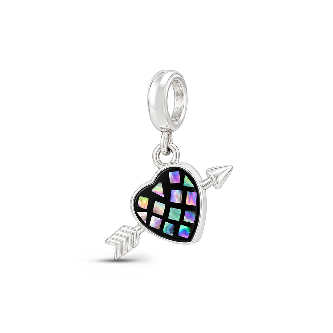 Mosaic Cupid Heart and Arrow Sterling Silver Pendant
