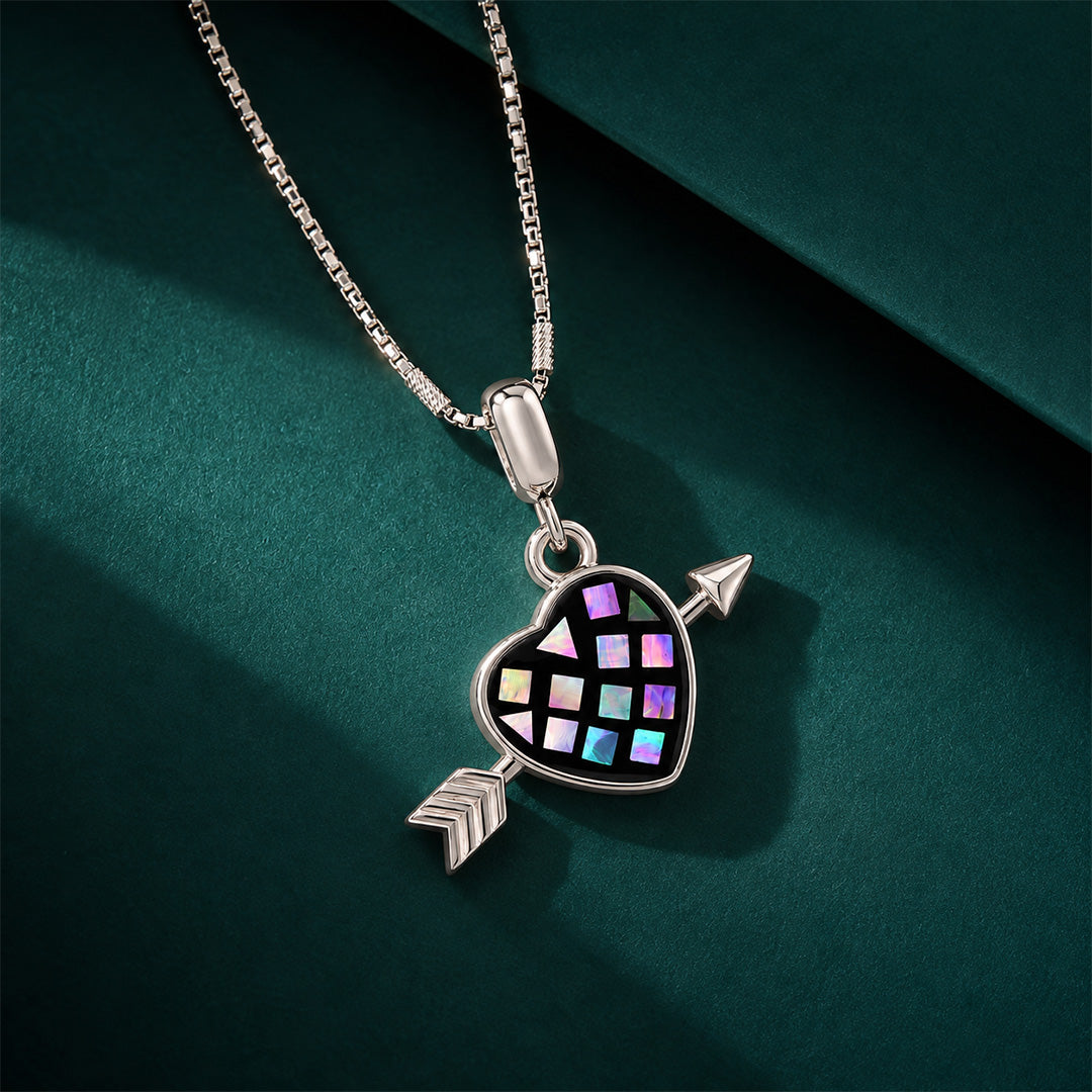 Mosaic Cupid Heart and Arrow Sterling Silver Pendant
