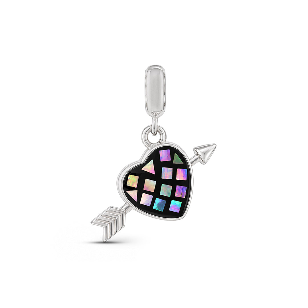 Mosaic Cupid Heart and Arrow Sterling Silver Pendant