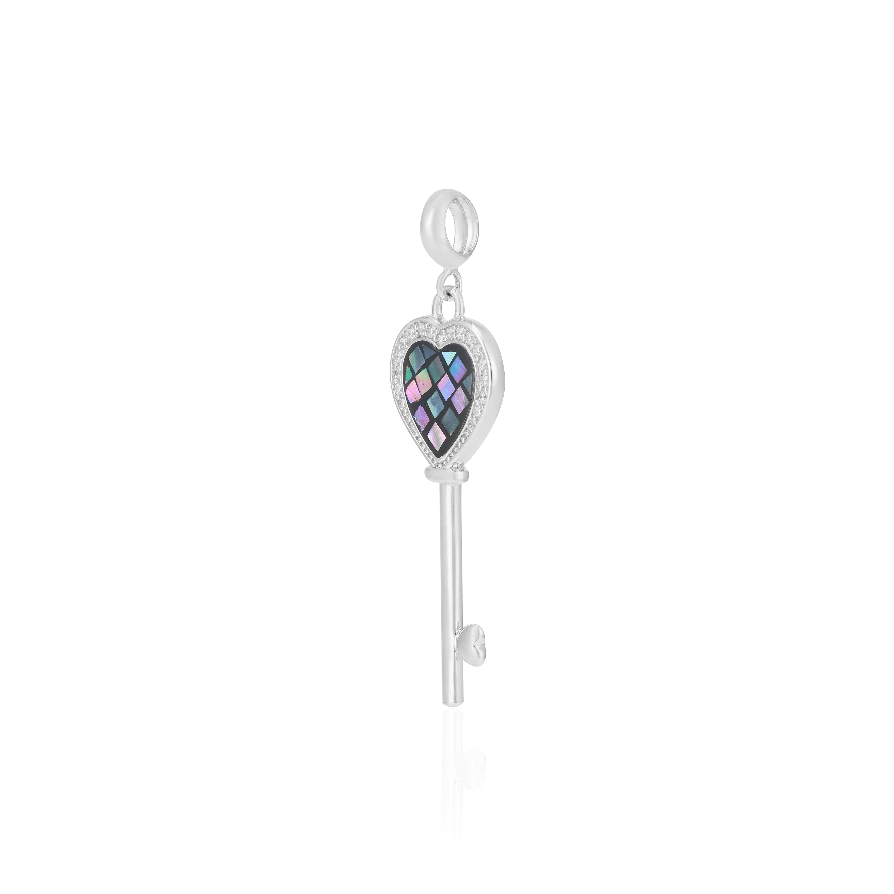 Mosaic Heart Key Rhodium Pendants