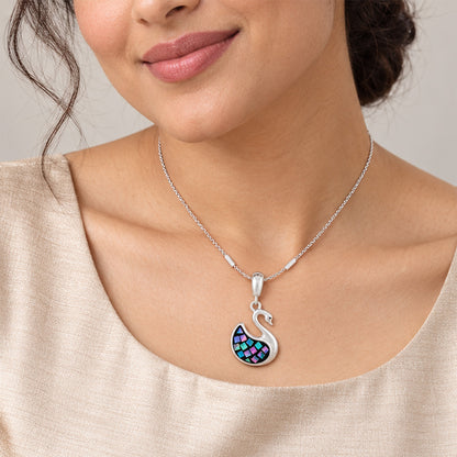 Mosaic Swan Sterling Silver Pendant