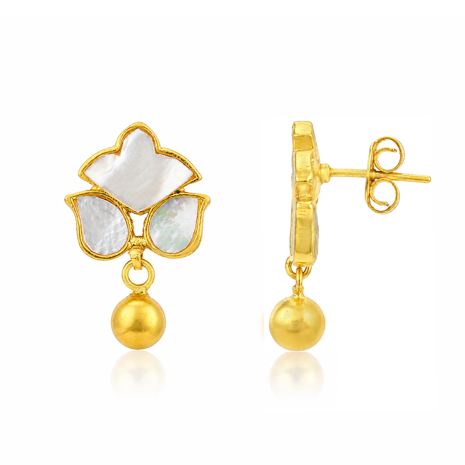 Mother Of Pearl 925 Sterling Silver Floral Drop Earrings