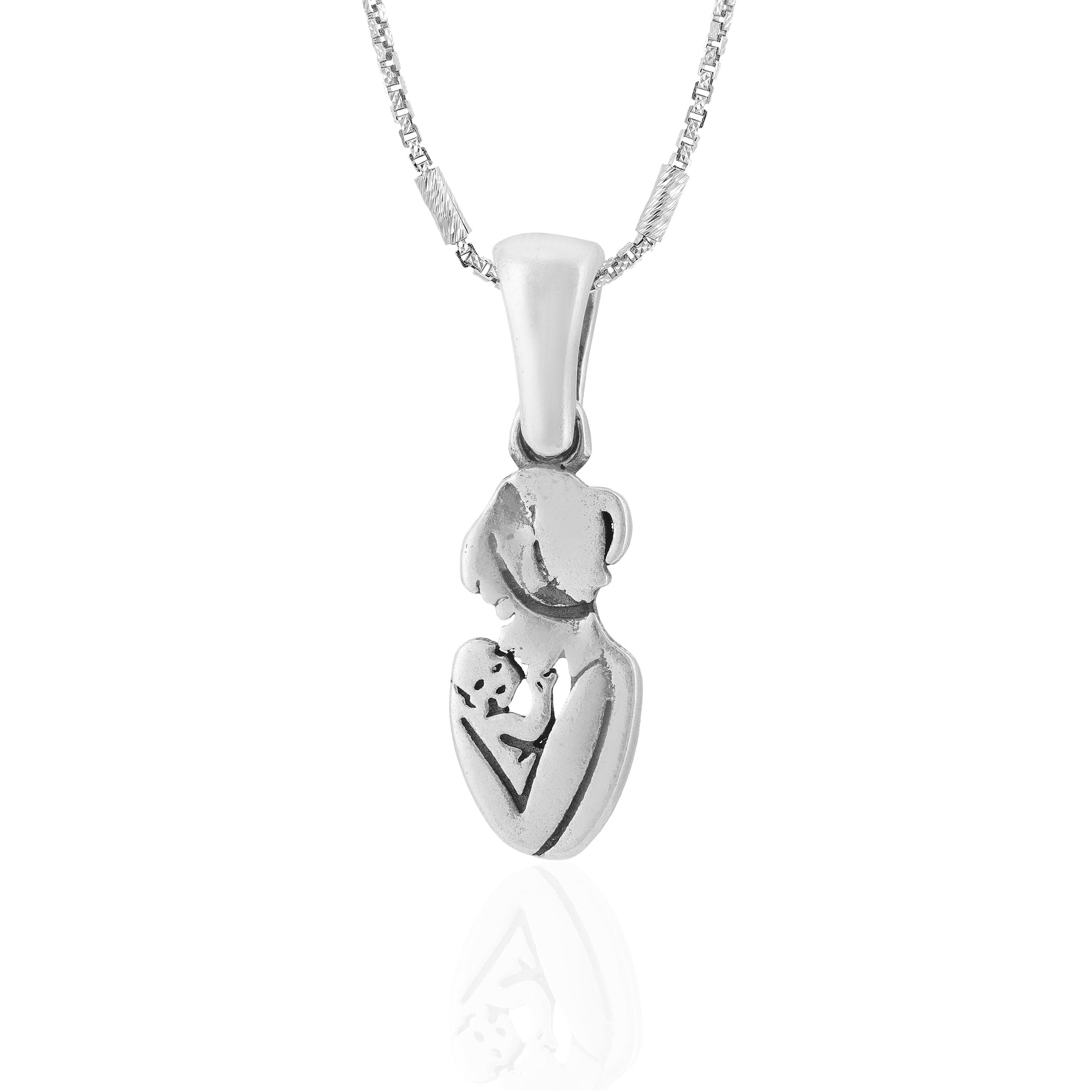 Mother Holding Baby Rhodium Plated 925 Pendants