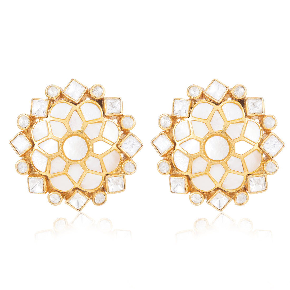 Mother Of Pearl Floral Sterling Silver Stud