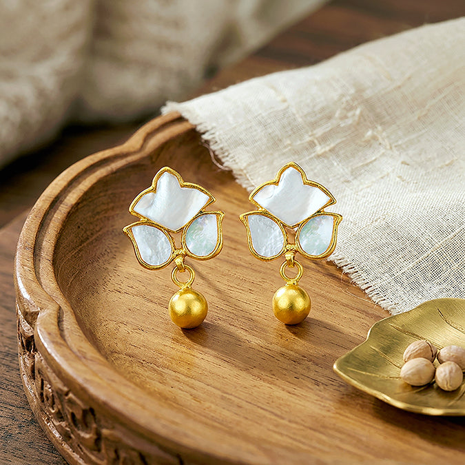 Mother Pearl 925 Sterling Silver Flower Drop Earrings