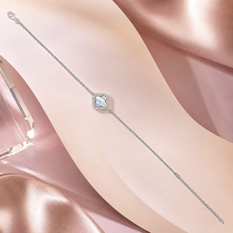 Mother of Pearl Clover 925 Sterling Silver Bracelet