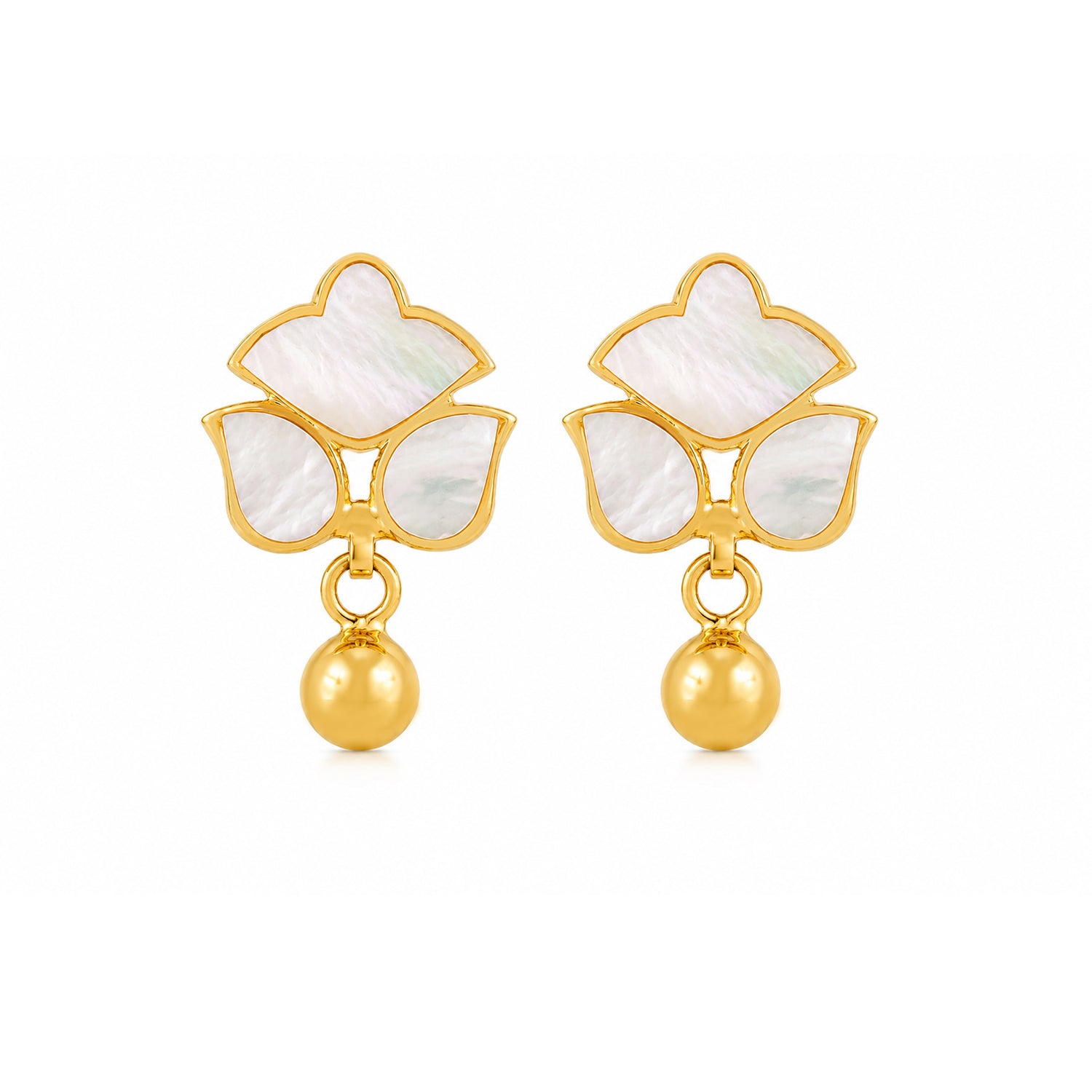 Motherofpearl Floral 925 Sterling Silver Golden Drop Earrings