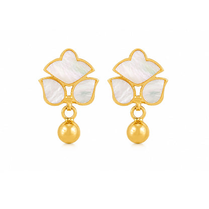Motherofpearl Floral 925 Sterling Silver Golden Drop Earrings