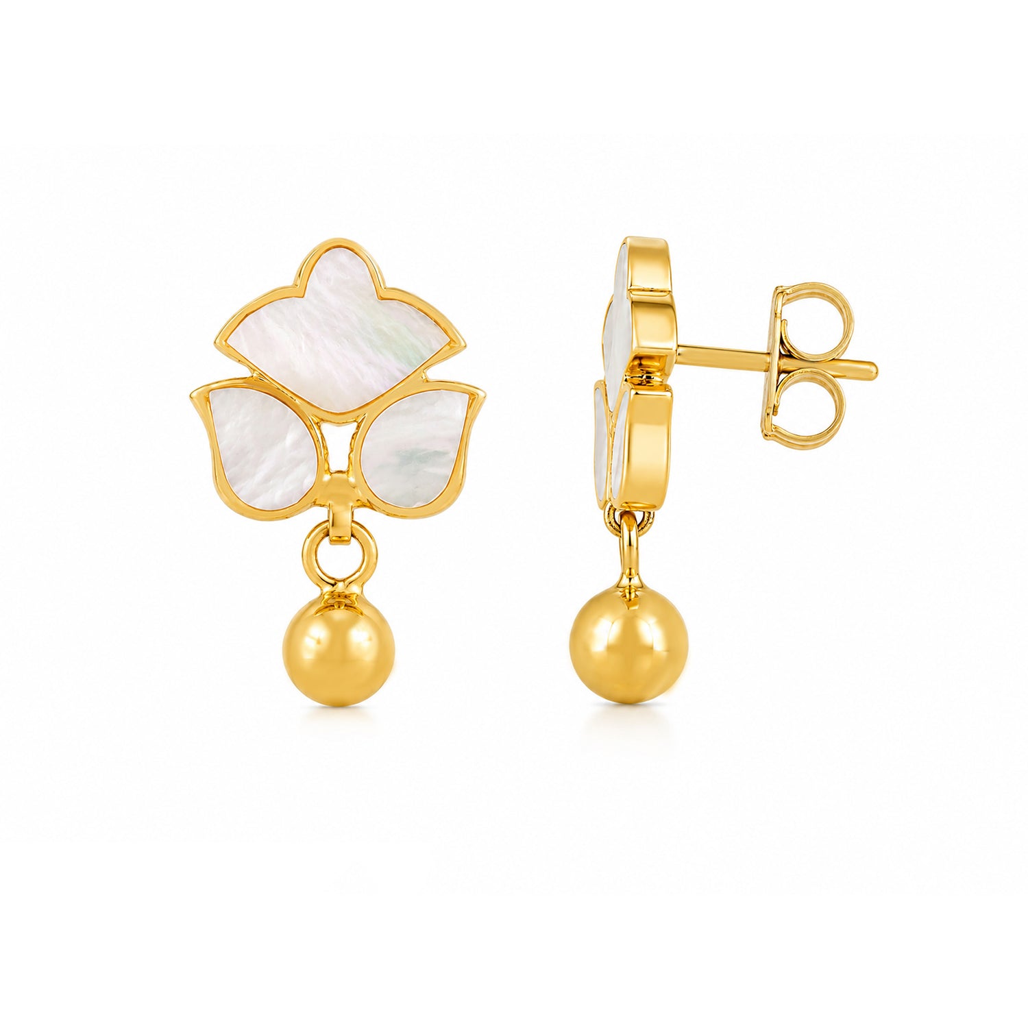 Motherofpearl Floral 925 Sterling Silver Golden Drop Earrings