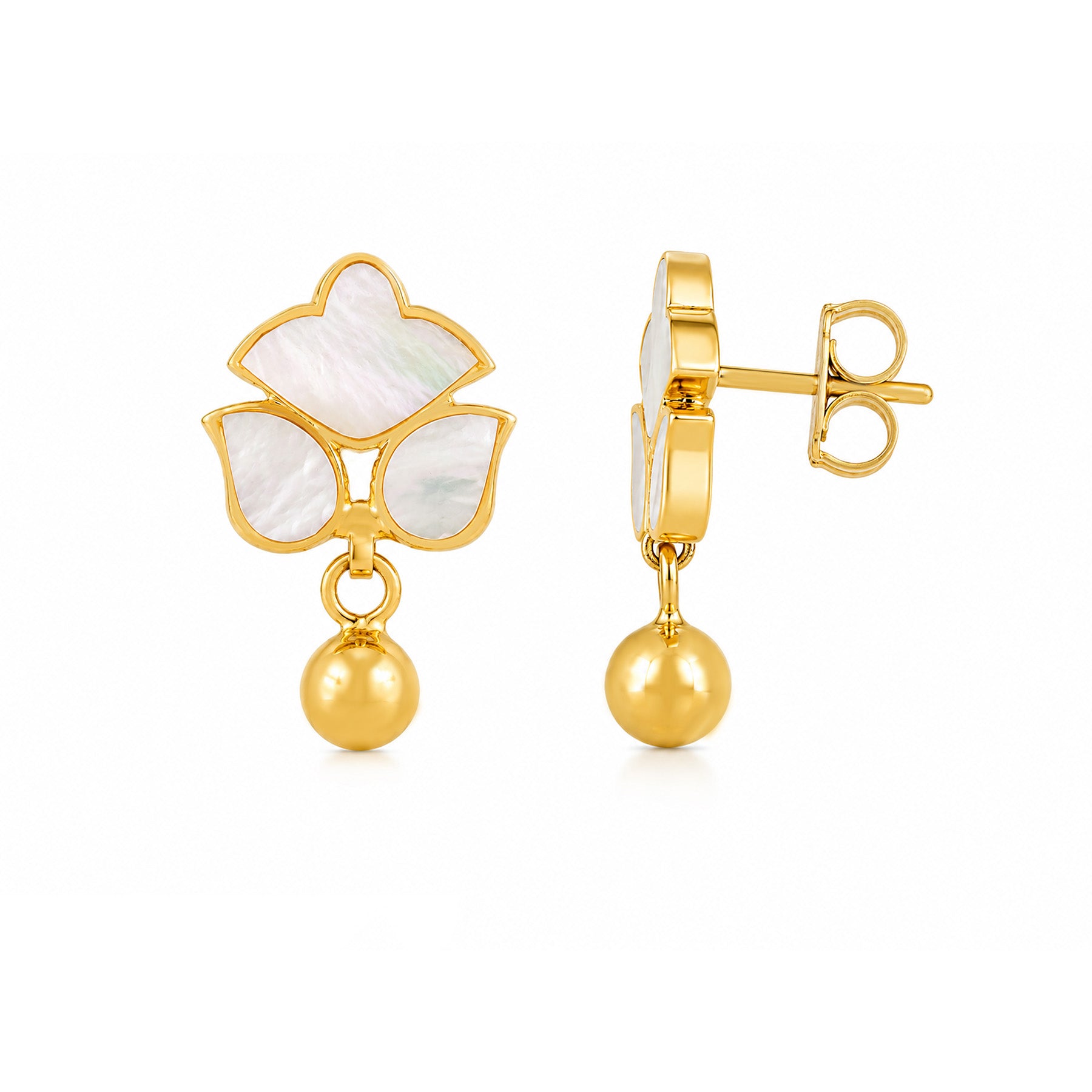 Motherofpearl Floral 925 Sterling Silver Golden Drop Earrings