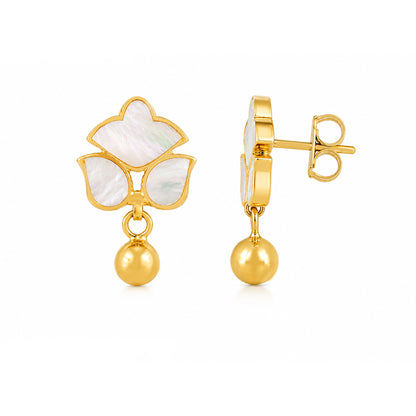 Motherofpearl Floral 925 Sterling Silver Golden Drop Earrings