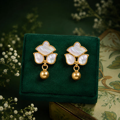 Motherofpearl Floral 925 Sterling Silver Golden Drop Earrings